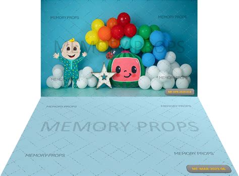 Coco melon Cake Smash + Sky Blue Colour Texture Backdrops