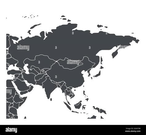 Simplified schematic map of Asia. Blank isolated continent political map of countries ...