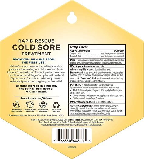 Burt's Bees Rapid Rescue Cold Sore Treatment with Rhubarb & Sage - 0.07 ...