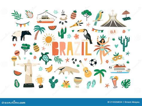 Colorful Set of Brazilian Culture and Nature. Bundle of Brazil National ...