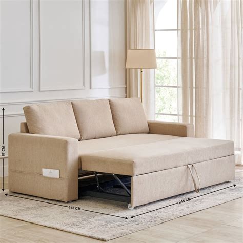 Buy Helios Woodland Fabric 3-Seater Sofa Bed - Beige from Helios by ...