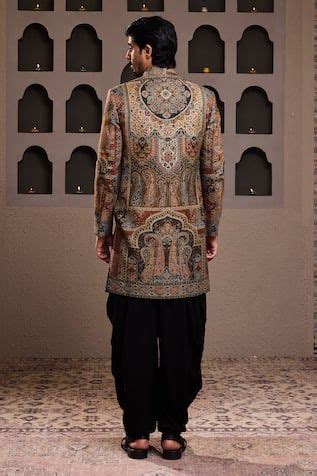 Histori Paisley Woven Achkan Dhoti Salwar Set | Men, Sherwanis, Black ...