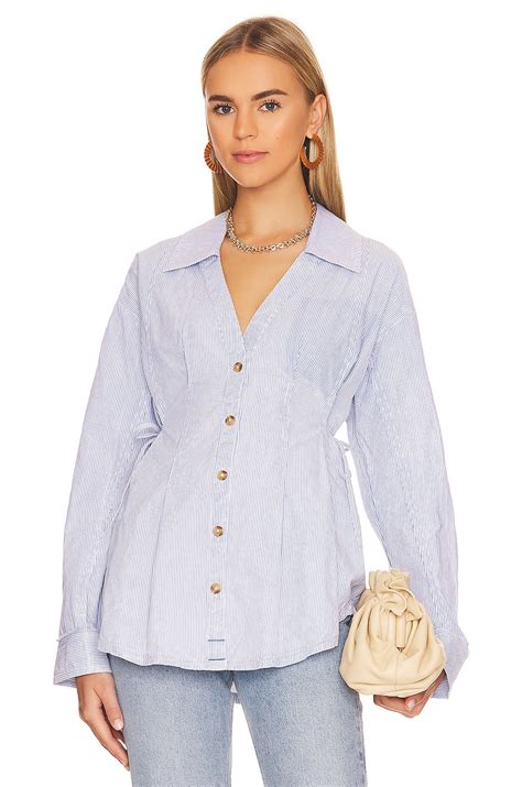 Free People Marten Oxford Stripe Top in Blue Combo | REVOLVE