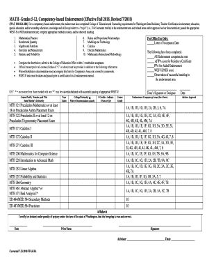 Fillable Online MATH Grades 5-12, Competency-based Endorsement Fax ...