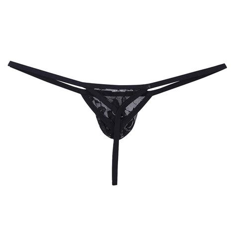 Buy Men's Lace Pouch Sexy Thongs G-String Sissy Panties Mesh Sheer Low ...