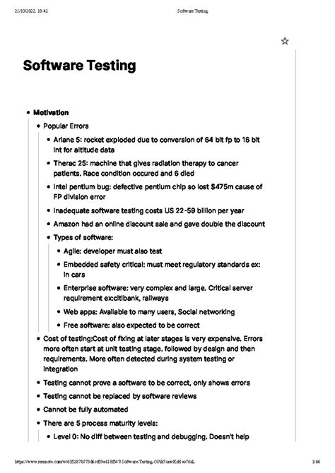Software Testing Notes - Software Testing Motivation Popular Errors ...