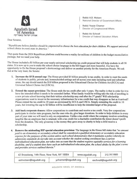 Agudah Senate Memo on Expanding School Choice in Reconciliation ...