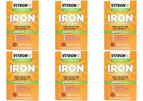 Vitron - C High Potency Iron Supplement Tablets - 60 Ea, 6 Pack ...