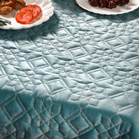 Quilted Aqua Blue Table Cover With Silver Threadwork Online - Premium ...