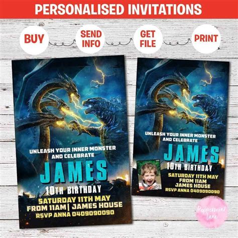Godzilla Birthday Invitation Templates Godzilla Vs Kong Card Template