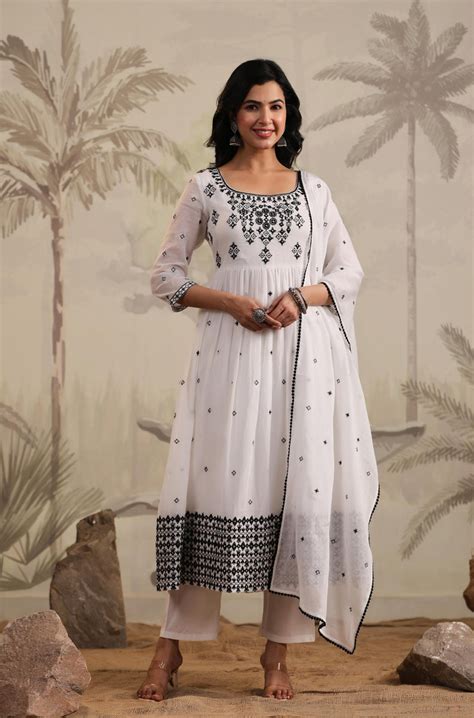Shop White Mulmul Embroidered Anarkali Suit Set- Elegant Ethnic Wear ...