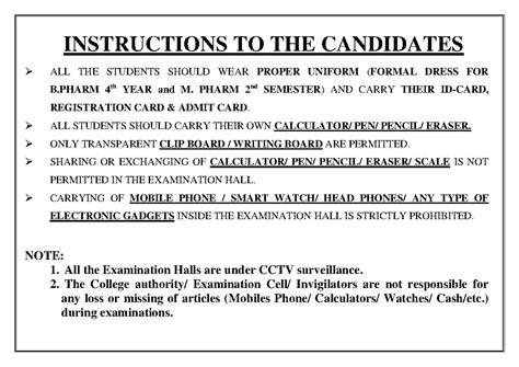 B.PHARM 4th YEAR & M.PHARM 2nd SEM: Exam Dress Code & Rules - Studocu