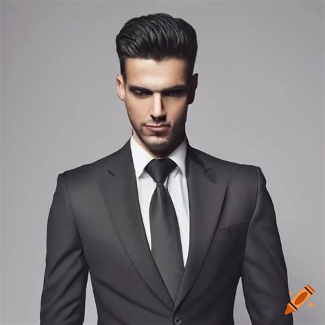 Handsome spanish man in a dark suit in front of a white background