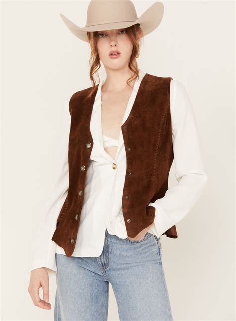Women's Suede Snap Front Brown Vest - Western Outfitters