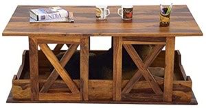 choyal Sheesham Wood Wooden Center Coffee Table With Shelf Storage For ...
