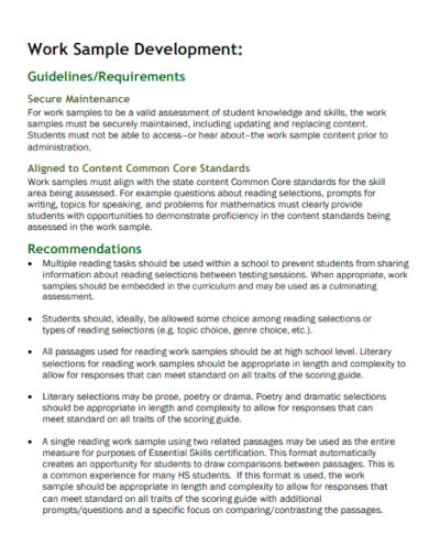 Image result for Work Sample Example