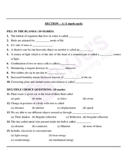 Image result for 6th Class Science Exercise