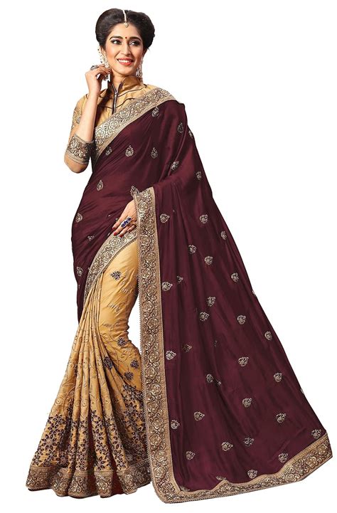 Buy PANASH TRENDS Women's Satin Silk Heavy Embroidery Work Saree at ...