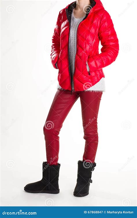 Model in Red Winter Jacket. Stock Image - Image of garment, comfort ...