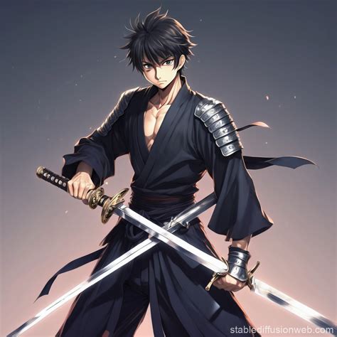 Anime Guy with 5 Swords | Stable Diffusion Online