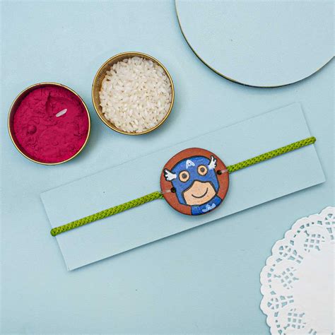Buy Hand-painted Captain America Terracotta Rakhi With Roli Chawal for ...