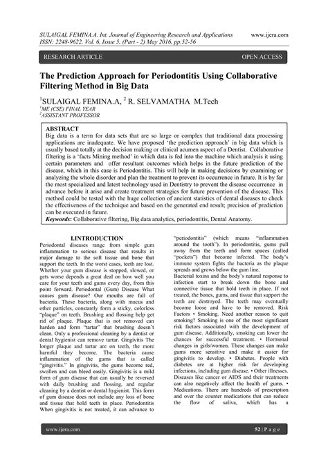 The Prediction Approach for Periodontitis Using Collaborative Filtering Method in Big Data | PDF