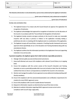 Fillable Online phecit This Statutory Declaration is to be declared by ...