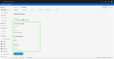 Creación de una conexión FTP-Source en la interfaz de usuario | Adobe ...