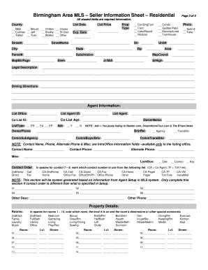 Fillable Online Birmingham Area MLS Seller Information Sheet ...