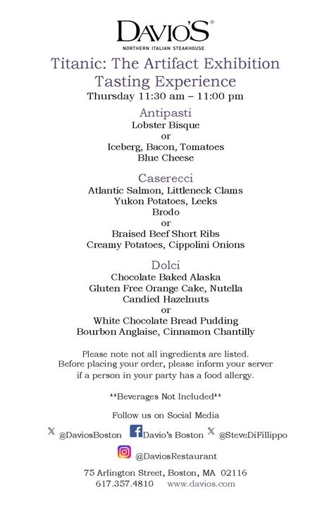 Titanic Tasting Menu - Boston Restaurant News and Events