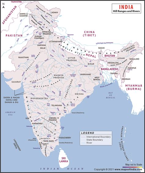Mountain Ranges of India, Hill Range and River Map of India