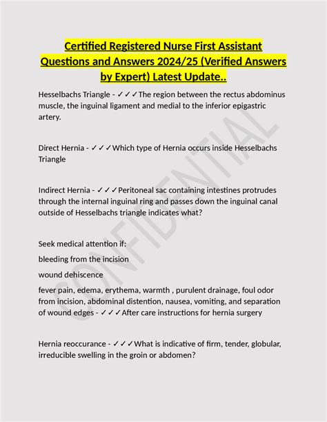 Certified Registered Nurse First Assistant Questions and Answers 2024/ ...