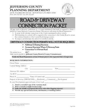 Fillable Online jeffersoncountyfl ROAD AND DRIVEWAY CONNECTION PACKET ...