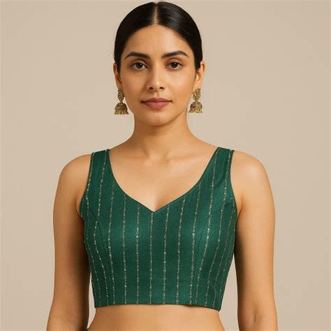 Zareef Hunter Green Color Sequin Blouse with V Neckline – Matching Woman