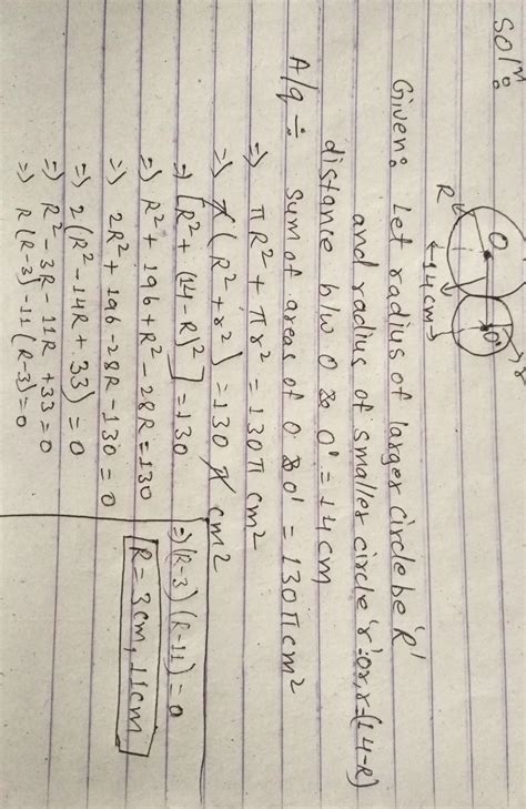 Two circles touch externally.The sum of their areas is 130 pie sq.Cm ...