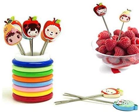 Buy UNIQ Stainless Steel 6 Pcs Cartoon Shape Fruit Fork Set with Stand ...