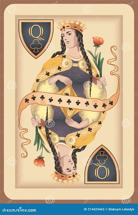 Classic Playing Card Queen Club. Vector Illustrations Stock Vector ...
