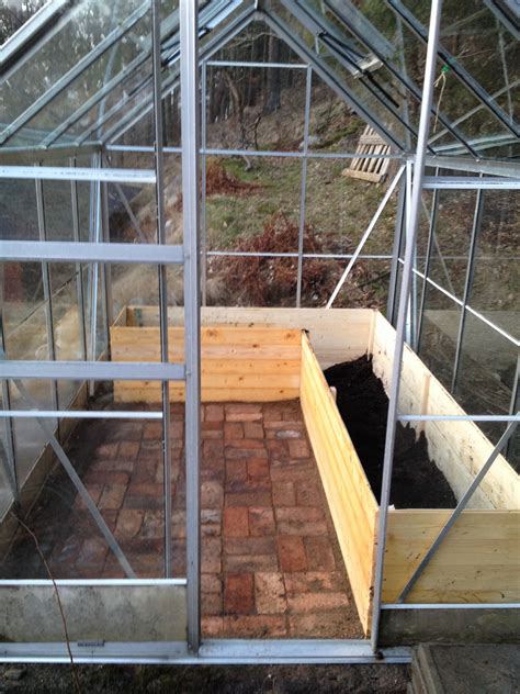 Our greenhouse, raised beds, brick floor. | Backyard greenhouse ...