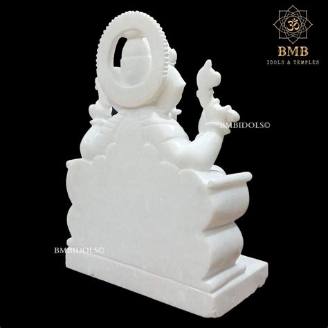 White Makrana Marble Ganesh Statue made Sitting on chowki in 18inches ...