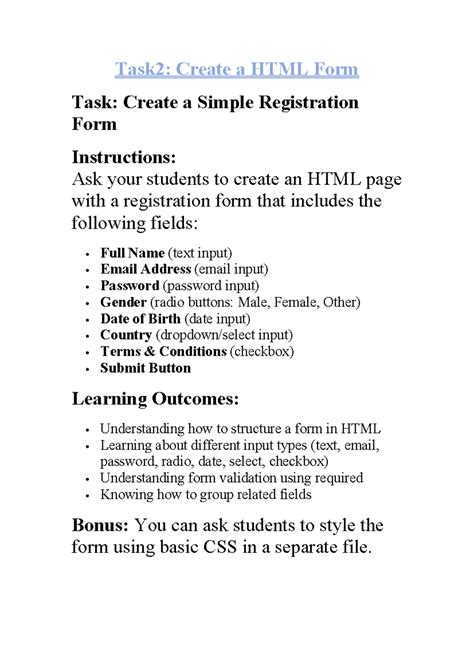 Image result for HTML Task On Form