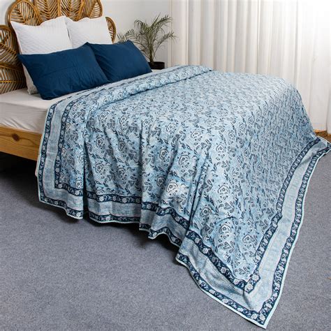Buy Hand Block Floral Printed Cotton Dohar Blanket Lightweight Online ...