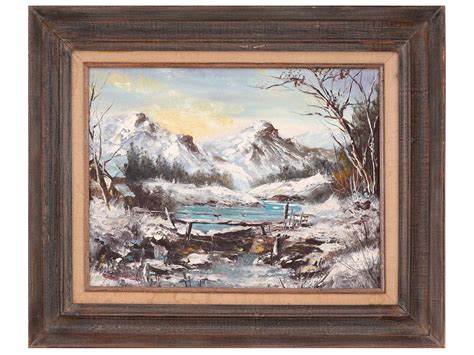 Mid Century American Mountain Painting By G. Lemons Auction