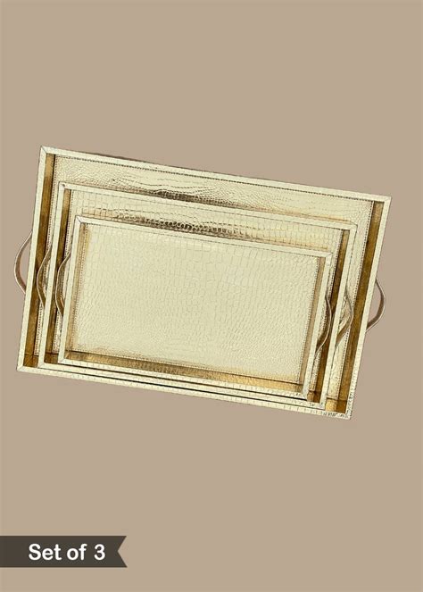 Get Gold Premium Leather Tray - Set Of 3 at ₹ 2999 | LBB Shop