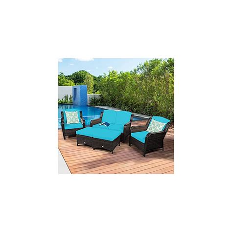 Buy Tangkula 5 Pieces Patio Furniture Set, Outdoor Rattan Conversation ...