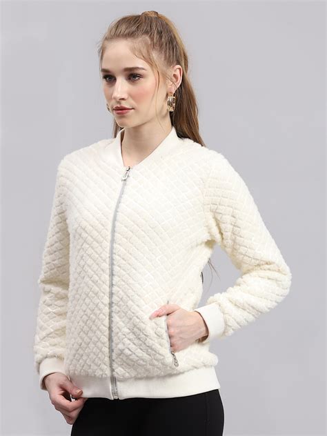 Buy Women Off White Self Design V Neck Full Sleeve Sweatshirt Online in ...