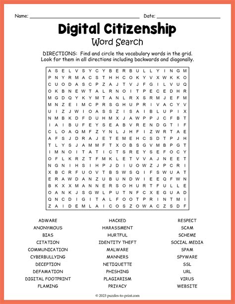 Digital Citizenship Word Search