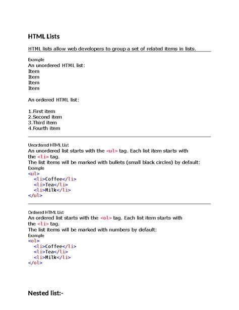 HTML List Elements Examples 的图像结果
