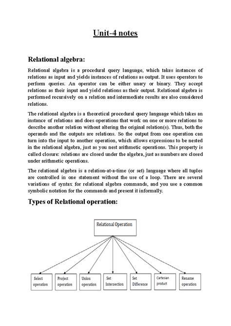 Unit-4 notes - Unit-4 notes Relational algebra: Relational algebra is a ...