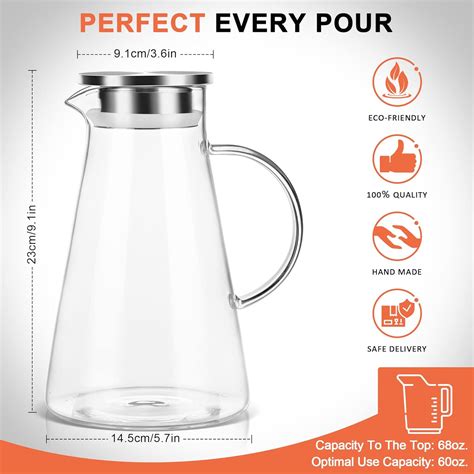 Buy SUSTEAS 2.0 Liter 70 Ounces Glass Pitcher with lid iced Tea Pitcher ...