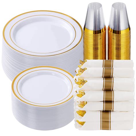 Amazon.com: Goodluck 350 Piece Gold Plastic Dinnerware Set for 50 ...